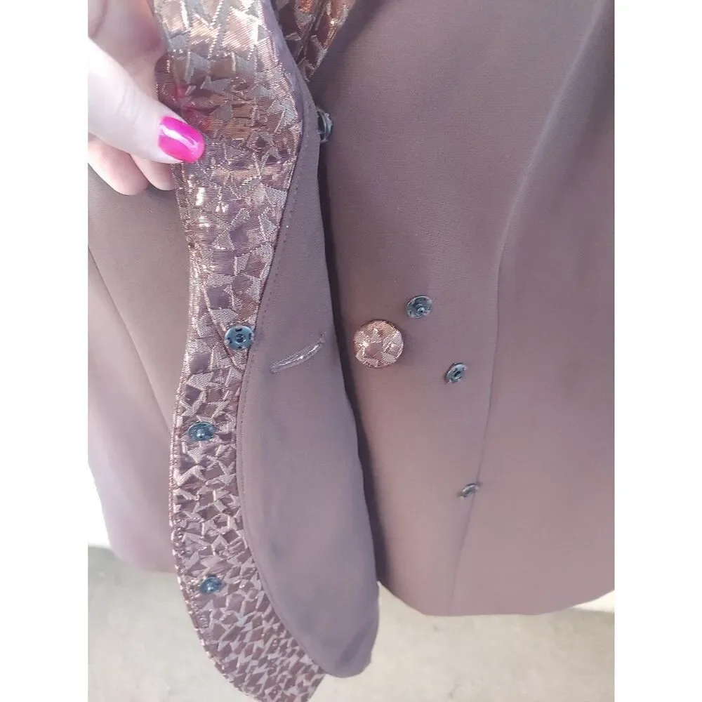Pan Zai VINTAGE Womens Size 3x Brown Custom Tailored Skirt Suit.